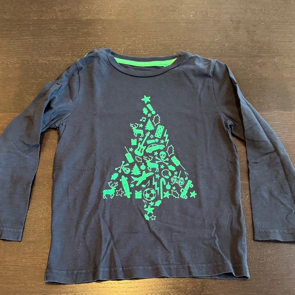 Boden Kids Navy Shirt with Green Tree Design